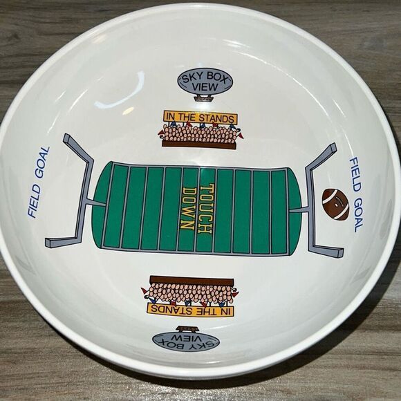 1990 Roman Souper Bowl, Bowl Touch Down Snacks Popcorn Noodles Salad White Green - Picture 3 of 10